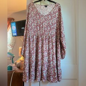 Torrid, Ditsy Floral V-neck Long Sleeve Babydoll Dress, Size 1